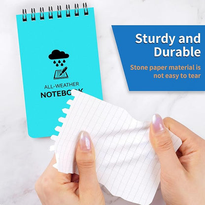 3 Pack Waterproof Notebook, 3 x 5 Pocket Notepad, All Weather Small Pocket Notebook Stone Paper, Mini Spiral Notepad Police Notepad 100 Lined Pages for Outdoor Office