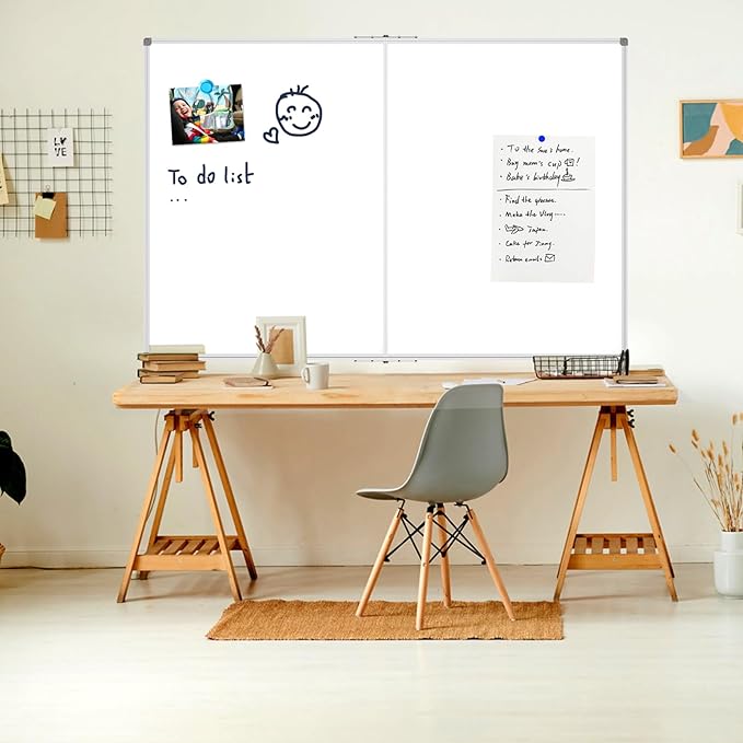 JILoffice Large Foldable White Board 60x40 Inches, Dry Erase Magnetic White Board, Silver Aluminum Frame with 2 Detachable Marker Tray Wall Mounted Board for Office Home and School