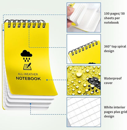 3 Pack Waterproof Notebook, 3 x 5 Pocket Notepad, All Weather Small Pocket Notebook Stone Paper, Mini Spiral Notepad Police Notepad 100 Lined Pages for Outdoor Office