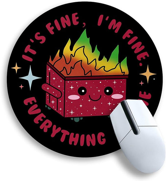 Gctriki Dumpster on Fire Mouse Pad, Cute Round Mouse Pads for Desk, Funny Red Dumpster Mousepad for Laptop Gaming, Stitched Edge Non-Slip Rubber Base, Cute Office Desk Accessories Decor for Women