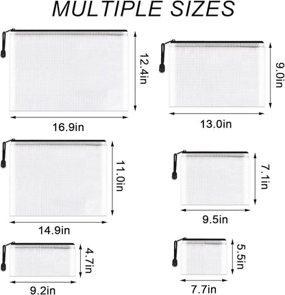 Umriox Zipper Bags, 6 Assorted Size (Black, 12 Packs), Project Bags for Cross Stitch, Mesh Zipper Pouch for Office Supplies Travel Accessories and Board Games Storage