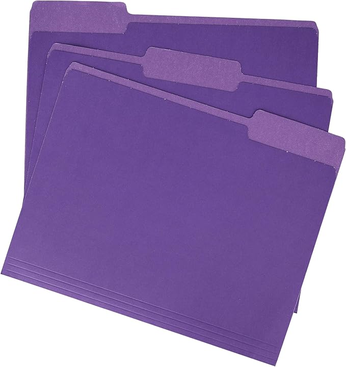 18 Pack Purple File Folders 8.5 x 11 Inch,1/3 Cut Tab File Folders Letter Size,Office Folders for Document