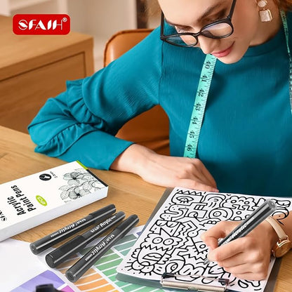 SFAIH Black Paint Markers Paint Pens - 4 Pack 2-3MM Medium Tip Acrylic Markers for Rock Painting, Wood, Metal, Fabric, Plastic, Canvas, Glass, Ceramic, Diy Crafts, Drawing, Tire