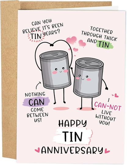 Funny 10 Years Anniversary Card, Cute Tin Pun 10th Anniversary Card for Husband Wife, Hilarious Ten Years Anniversary Card for Him Her, Happy Tin Wedding Anniversary Card