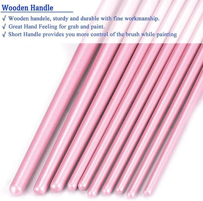 BOSOBO Paint Brushes Set, 2 Pack 20 Pcs Round Pointed Tip Nylon Hair Artist Acrylic Paint Brushes for Acrylic Oil Watercolor, Face Nail Art, Miniature Detailing & Rock Painting, Pink