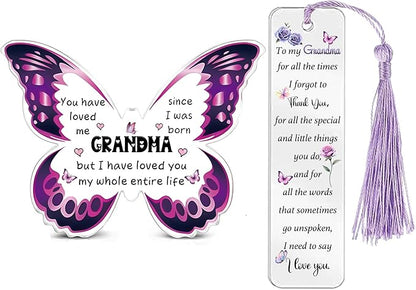 Grandma Gifts for Women Acrylic Plaque Bookmark Set Birthday Gifts for Grandmother Nana Personalised Butterfly Keepsake Bookmarker Mothers Day Christmas Appreciate Gifts for Her from Grandkids