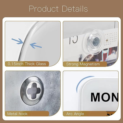 SELEAD Magnetic Glass Whiteboard Monthly Planner - 32”x24” Large Wall Calendar Dry Erase White Board, TODO Memo Bulletin Board for Home School Office - White&Gold