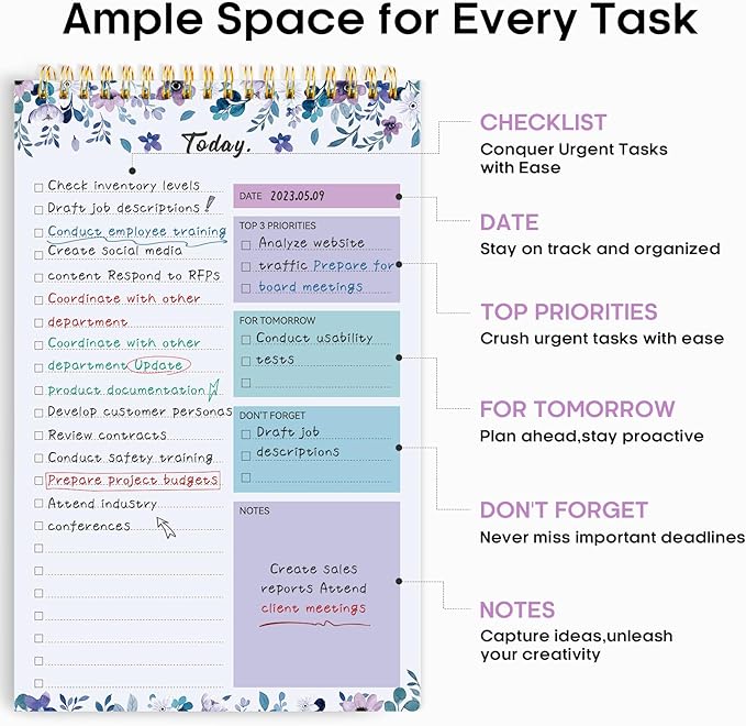 To Do List Pad - To Do List Notebook for Work with 52 Sheets, Undated Daily Planner Perfect for Daily Tasks and Goal Setting, To Do List Notepad Suitable for Office, Home and School-VioletBloom