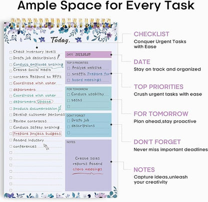 To Do List Pad - To Do List Notebook for Work with 52 Sheets, Undated Daily Planner Perfect for Daily Tasks and Goal Setting, To Do List Notepad Suitable for Office, Home and School-VioletBloom