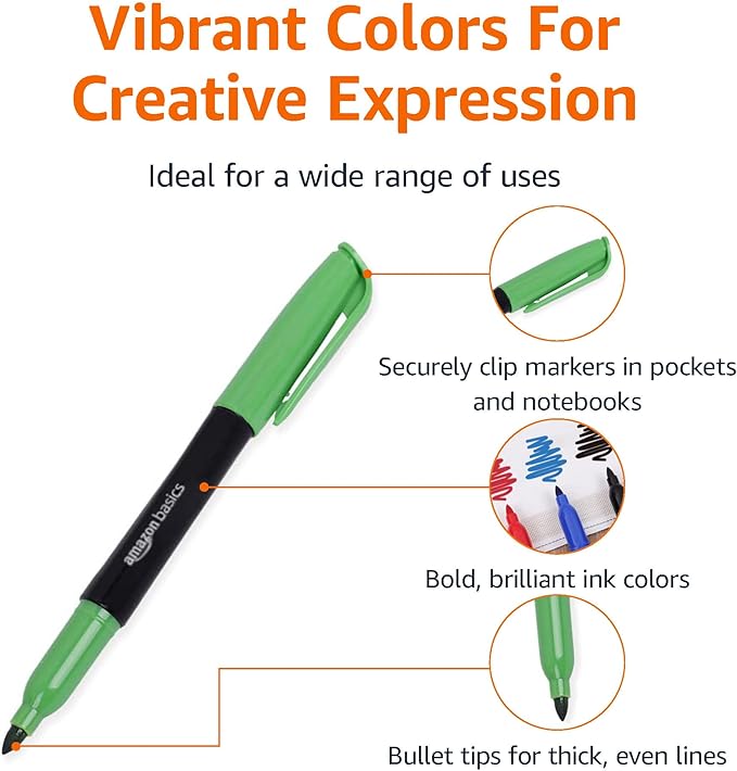 Amazon Basics Fabric Markers, Assorted Colors, 8-Pack