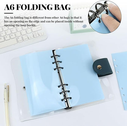 A6 Binder Pockets with No Zipper, Koqye Blue 10 Pcs Plastic Zipless Budget Envelopes, Two Pockets Frosted Cash Envelopes Money Bag for Budgeting, Cash Stuffing (Light Blue)