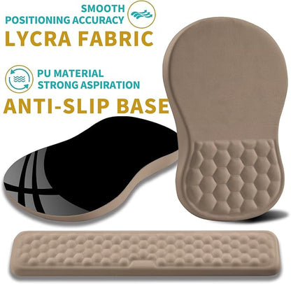 Hokafenle 2 in 1 Ergonomic Mouse Pad Wrist Support & Wrist Rest for Computer Keyboard Set, with Relieve Carpal Tunnel Pain Massage Bulge and Full Memory Gel Design (2In1 Set, Sand Color)