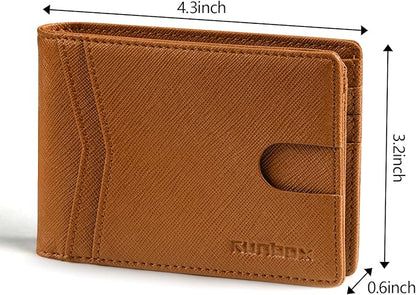 RUNBOX Wallet for Men Slim Rfid Leather 2 ID Window With Gift Box