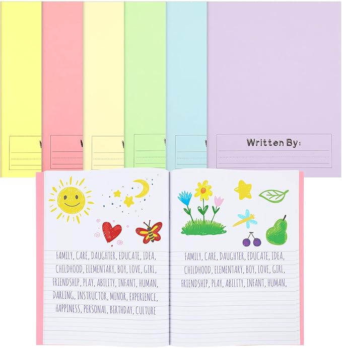 Henoyso 6 Pcs Primary Composition Notebook K-2 9 3/4 x 7 1/2 Inch Primary Journal Blank Writing Book for Kid to Write Draw and Journal 60 Page Notebook Back to School Supplies (Pastel Color)