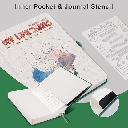 EMSHOI Bullet Dotted Journal Notebook - 320 Pages, 100gsm Thick Paper, A5 Hardcover Leather, Dot Grid Notebook for Women Men Work Writing, Bullet Journaling, Drawing, 5.75 x 8.38, Dark Green