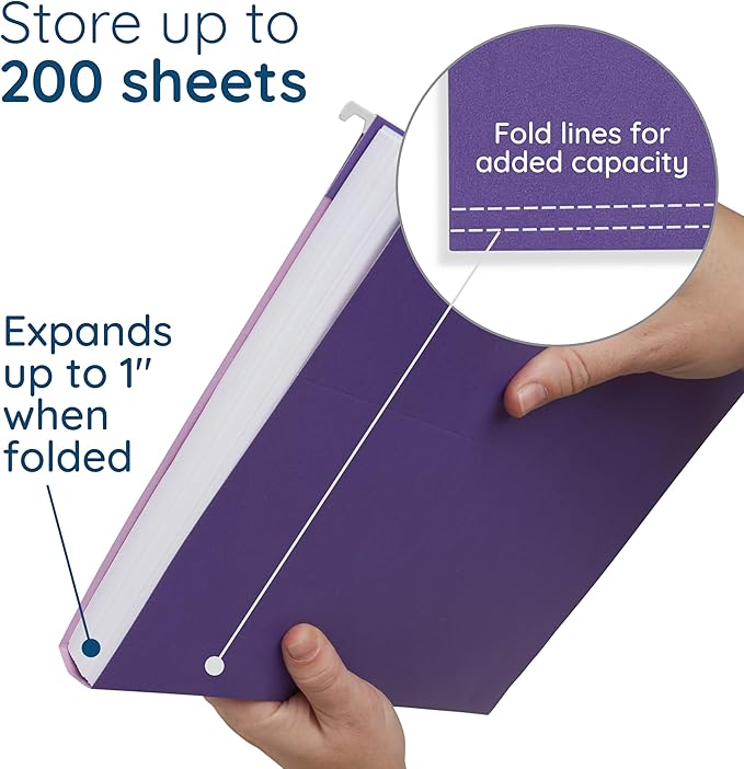 25 Blue Summit Supplies Letter Size Hanging File Folders - Hanging File Folders Letter Size, Assorted Jewel Tone Colors, Includes Plastic Tabs and Inserts, Durable 12pt Paper