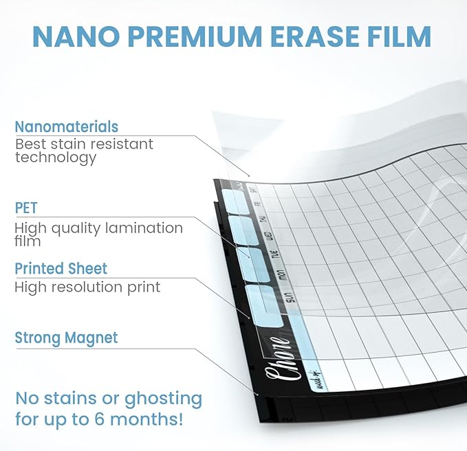 Magnetic Dry Erase Chore Chart - 8.5"x13" Chore Chart for Kids, Teens and Adults - 6.5"x8.5" List Board for Fridge - 6 Extra Fine Point Markers Included - Shipped Flat