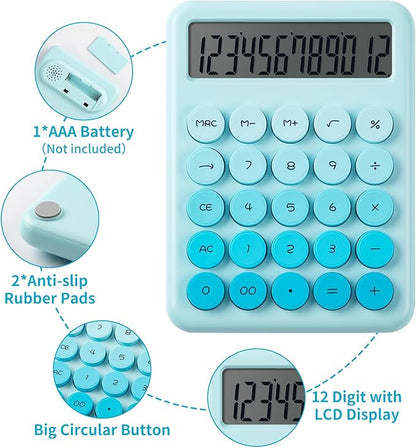Calculator, Desk Calculators, Cute Blue Calculator, 12 Digit with Large LCD Display, Basic Standard Calculator, Big Button, Aesthetic Calculator, Mechanical Calculator for Office School