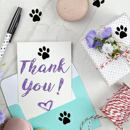 Paw Stickers, Clear Paw Prints Stickers, 500 Pcs 1 Inch Puppy Dog Paw Stickers, Self-Adhesive Black Bear Paw Stickers Roll for Kids Birthday Decorations Envelopes Seals Cards Gift Wrapping