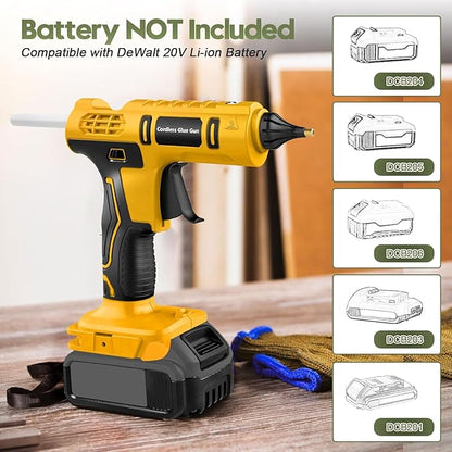 100W Cordless Hot Glue Gun for DeWalt 20V Battery(NO Battery), Full Size Hot Glue Gun Cordless & Rechargeable, Wireless Hot Glue Gun Kit with 12pcs 0.43'' Large Hot Glue Gun Stick Set for Craft & DIY