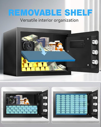 1.8 Cu Home Safe Box, Durable Digital Safe with Movable Partition, Smart Alarm, Silent Keypad Mode, and Motion Sensor Lights for Home, Office, Dorm, and Hotel Use