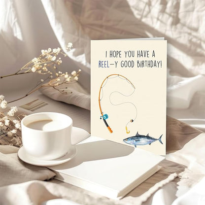 Funny Fishing Pun Birthday Card for Him,Her, Funny Birthday Card Gift for Men, Momen – 'I Hope You Have a REEL-y Good Birthday! ' – Perfect for Fishing Lovers