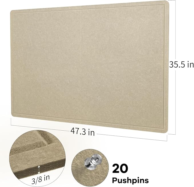Large Bulletin Board - 48 x 36 Inches, Decorative Felt Pin Board for Wall - 4' x 3' Foldable Photo Display Board with Self-Adhesive Tape, Includes 20 Push Pins - Desert Brown