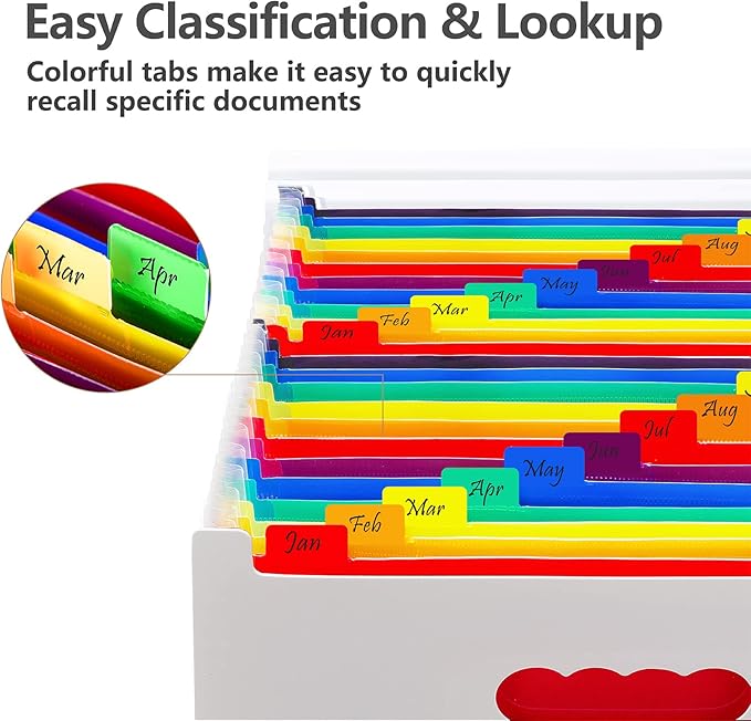 Sooez 24 Pockets Expanding File Folder with Blank Labels, According File Organizer with Expandable Cover, Desktop Accordion Folders Letter A4 Paper Document Storage Organizer, White