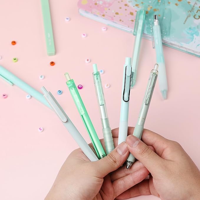 Mr. Pen- Gel Ink Pen Set, 12 pcs, Pastel Green Barrel, Black Ink Gel Pens Fine Point 0.5mm, One Highlighter, Gel Ink Pens, Cute Pens for Women, Aesthetic Pens for Journaling, Fine Tip Pens