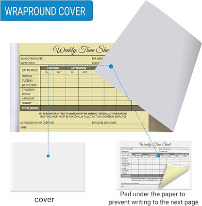 300 Sets Employee Weekly Time Sheets Weekly Format, 2 Part Carbonless, 5.5 x 8.5 Inch Daily Time Sheet Log Book (6 Pack)
