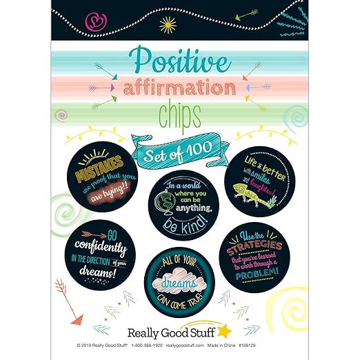 Really Good Stuff Positive Affirmation Chips - 100 Pack with 50 Motivational, Encouragement, Inspirational and Kindness Sayings