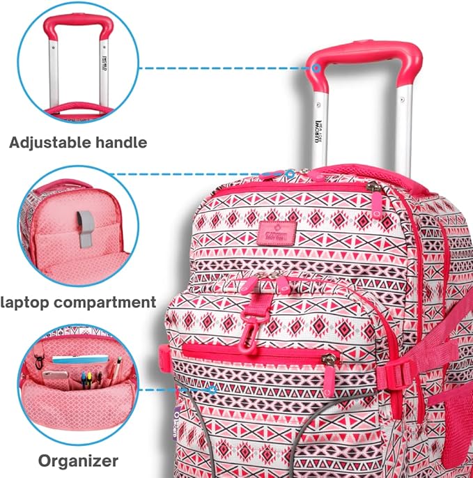 J World New York Lunar Rolling Backpack, Laptop Bag with Wheels, SKANDI Pink, One Size