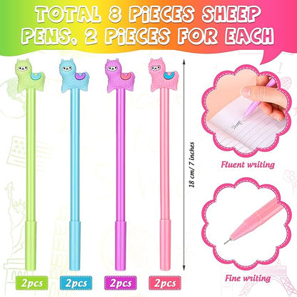 Tenare 12 Pieces Lama Pens Alpaca Gel Ink Pens Kawaii Cute Animal Black 0.5 mm for Kids