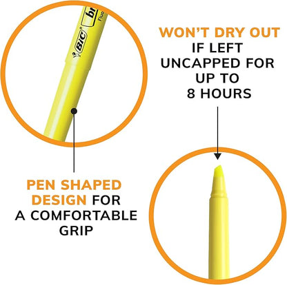 BIC Brite Liner Yellow Highlighters, Chisel Tip, 12-Count Pack of Yellow Highlighters, Ideal Highlighter Set for Organizing and Coloring