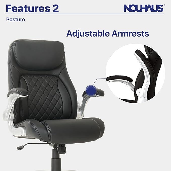 Nouhaus +Posture Ergonomic PU Leather Office Chair. Click5 Lumbar Support with FlipAdjust Armrests. Modern Executive Chair and Computer Desk Chair (Black)