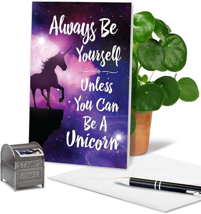 NobleWorks - Funny Happy Birthday Card with Envelope - Colorful Humor Card, Greeting Note - Be A Unicorn C6893BDG
