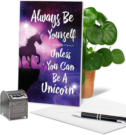 NobleWorks - Funny Happy Birthday Card with Envelope - Colorful Humor Card, Greeting Note - Be A Unicorn C6893BDG