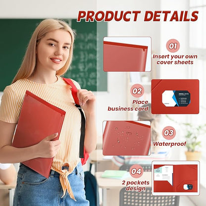 Henoyso 36 Pcs Plastic Folders with Clear Front Pockets Heavy Duty File Folders with 2 Pockets and Card Slot for Student Communication School Office Presentation Report (Red)