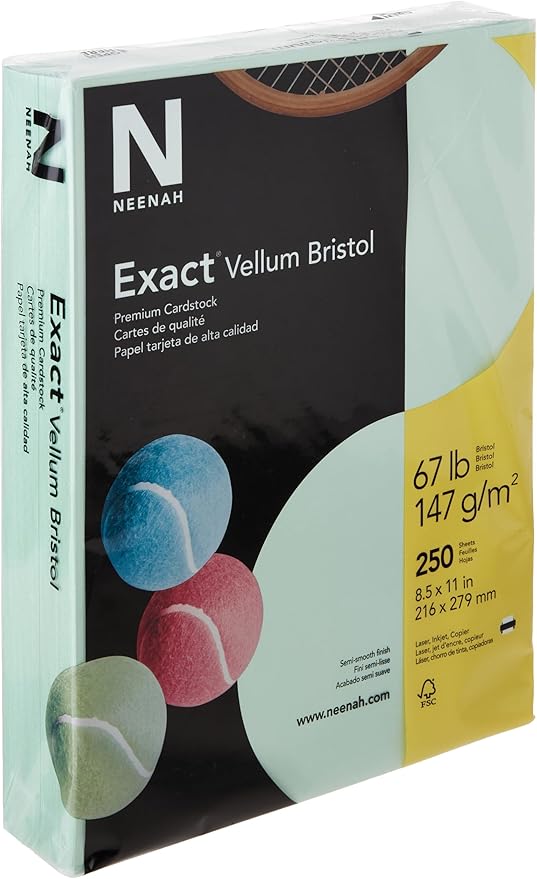 Neenah Exact Vellum Bristol Cardstock, 8.5" x 11", 67 lb/147 GSM, Green, 250 Sheets (81358)