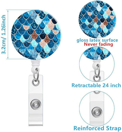 Retractable ID Badge Holder Nurse Badge Reels with Clip Name Card Holders for Office Worker Doctor Nurse (Marble Blue 3-3)