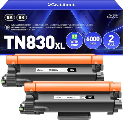 TN830XL Toner Cartridge High Yield Compatible with Brother TN830XL TN830 TN 830 Toner Cartridges to use with HL-L2460DW DCP-L2640DW HL-L2480DW HL-L2400D HL-L2405W MFC-L2820DW Printer (2 Black)
