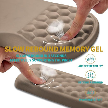 Hokafenle 2 in 1 Ergonomic Mouse Pad Wrist Support & Wrist Rest for Computer Keyboard Set, with Relieve Carpal Tunnel Pain Massage Bulge and Full Memory Gel Design (2In1 Set, Sand Color)