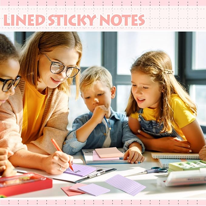 Yexiya 64 Pcs Lined Sticky Notes Self Stick Notes with Lines Bright Assorted Colors Sticky Notes for Home Office Products Post Memos, 1920 Sheets(4 x 6 Inch, 3 x 3 Inch,Fashion Color)