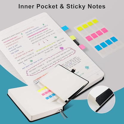 EMSHOI A5 Hardcover Leather Journal - 320 Pages, 100GSM Thick Notebook Lined Journal for Writing Women & Men, College Ruled, Sun Design- Black (5.75" x 8.38")