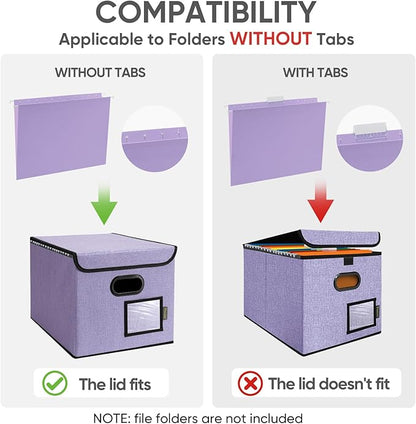 BALEINE File Organizer Box with Lid, Collapsible File Folder Organizer with Plastic Slide, Hanging File Folder Box for Office Document Storage (2 Pack, Purple)