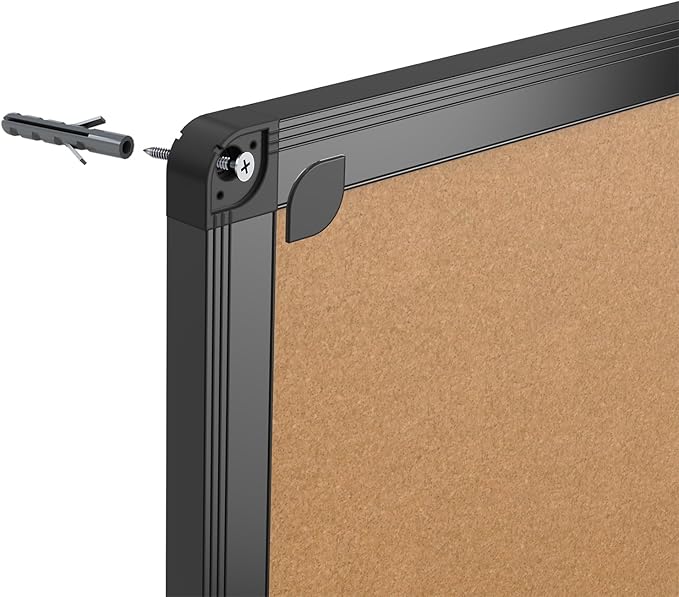 VIZ-PRO Cork Notice Board, 48 X 36 Inches, Cork Bulletin Board with Black Aluminium Frame