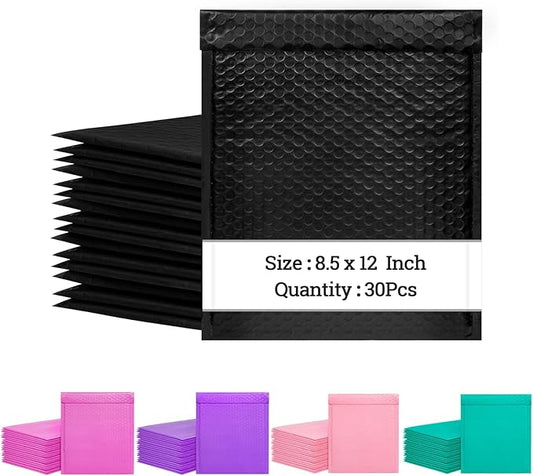 8.5 x 12 Inch Bubble Mailers, 30 Pack Self-Seal Poly Padded Envelope, Waterproof Shipping Bags for Small Business, Black