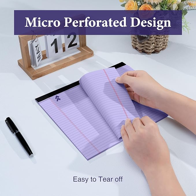 2 Pads Note Pads 11" x 9.5" Legal Pads College Ruled Notepad Micro Perforated Writing Pads Purple Lined Paper 80GSM College Ruled Paper Pad of Paper 30 Sheets Notebook for School, To-Do Lists, Office