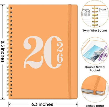 2026 Planner, Weekly and Monthly Calender Planner, Jan 2026 to Dec 2026, Hardcover 2026 Calendar Planner Book with Tabs & Inner Pocket, Office Home School Supplies for Women & Men - A5 (6.3" x 8.5"), Bright Orange