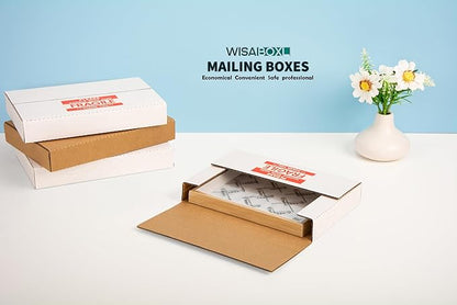 9x6x1.3 inch DVD Shipping Boxes, Multi-Depth Small Box for Mailing, Storing, Package, Gifts, Crafts, Business or Home, with Fragile Stickers, White, 25-Pack